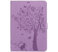 Bestcatgift iPad 2018 PU Leather Wallet Funda, [Embossed Cats and Trees][Wake/Sleep Function][Touch Pen Cover] iPad Smart Cover Wallet Funda para iPad 2018/iPad 2017 - Purple