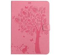 Bestcatgift iPad 2018 PU Leather Wallet Funda, [Embossed Cats and Trees][Wake/Sleep Function][Touch Pen Cover] iPad Smart Cover Wallet Funda para iPad 2018/iPad 2017 - Pink