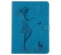 Bestcatgift iPad 2018 PU Leather Wallet Fundas,[Embossed Women and Cats][Wake/Sleep Function][Touch Pen Cover] iPad Smart Cover Wallet Funda para iPad 2018/iPad 2017 - Blue