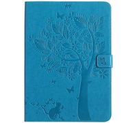 Bestcatgift iPad Air PU Leather Wallet Funda, [Embossed Cats and Trees][Wake/Sleep Function][Touch Pen Cover] iPad Smart Cover Wallet Funda para iPad Air 2/iPad Air - Blue