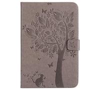Bestcatgift iPad Mini PU Leather Wallet Funda, [Embossed Cats and Trees][Wake/Sleep Function][Touch Pen Cover] iPad Mini Smart Cover Wallet Funda para iPad Mini 4 - Gray