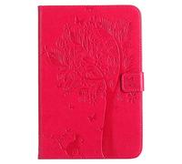Bestcatgift iPad Mini PU Leather Wallet Funda, [Embossed Cats and Trees][Wake/Sleep Function][Touch Pen Cover] iPad Mini Smart Cover Wallet Funda para iPad Mini 4 - Rose Red
