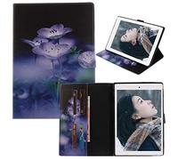 Bestcatgift Tab 4 PU Leather Tablet Wallet Funda, [Colorful Painting Series] Kickstand Folio Cover para Lenovo Tab 4/Tab 4 Plus 10-Inch - Purple Flower