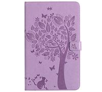 Bestcatgift Tab A 10.1 PU Leather Wallet Funda, [Embossed Cats and Trees][Touch Pen Cover] Smart Flip Cover para Samsung Galaxy Tab A 10.1 Inch SM-T580 SM-T585 - Purple