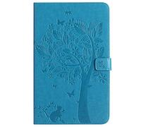 Bestcatgift Tab A 10.1 PU Leather Wallet Funda, [Embossed Cats and Trees][Touch Pen Cover] Smart Flip Cover para Samsung Galaxy Tab A 10.1 Inch SM-T580 SM-T585 - Blue