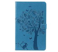 Bestcatgift Tab A 10.5 2018 PU Leather Wallet Funda, [Embossed Cats and Trees][Touch Pen Cover] Flip Cover Wallet Funda para Samsung Galaxy Tab A 10.5 Inch SM-T590/SM-T595/Tab S3 2018 - Blue