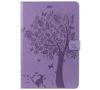 Bestcatgift Tab A 10.5 2018 PU Leather Wallet Funda, [Embossed Cats and Trees][Touch Pen Cover] Flip Cover para Samsung Galaxy Tab A 10.5 Inch SM-T830/SM-T835/Tab S4 2018 - Purple