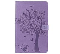Bestcatgift Tab A 10.5 2018 PU Leather Wallet Funda, [Embossed Cats and Trees][Touch Pen Cover] Flip Cover Wallet Funda para Samsung Galaxy Tab A 10.5 Inch SM-T590/SM-T595/Tab S3 2018 - Purple
