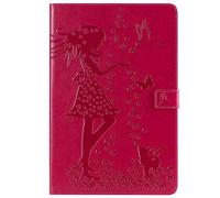 Bestcatgift Tab A 10.5 2018 PU Leather Wallet Fundas,[Embossed Women and Cats][Touch Pen Cover] Flip Cover Wallet Funda para Samsung Galaxy Tab A 10.5 Inch SM-T830/SM-T835/Tab S4 2018 - Rose Red