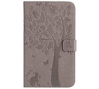 Bestcatgift Tab A 7.0 PU Leather Wallet Funda, [Embossed Cats and Trees][Wake/Sleep Function][Touch Pen Cover] Smart Flip Cover para Samsung Galaxy Tab A 7.0 Inch SM-T280 SM-T285 - Gray