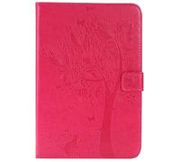 Bestcatgift Tab A 8.0 2015 PU Leather Wallet Funda, [Embossed Cats and Trees][Wake/Sleep Function][Touch Pen Cover] Smart Flip Cover para Samsung Galaxy Tab A 8.0 Inch SM-T350 SM-T355 2015 - Rose Red