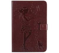 Bestcatgift Tab A 8.0 2015 PU Leather Wallet Fundas,[Embossed Women and Cats][Wake/Sleep Function][Touch Pen Cover] Smart Flip Cover para Samsung Galaxy Tab A 8.0 Inch SM-T350 SM-T355 2015 - Brown