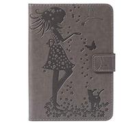 Bestcatgift Whiel 4 PU LeatherWallet Fundas,[Embossed Women and Cats][Touch Pen Cover] Whiel 6.0 Inch Flip Cover Wallet Funda para Amazon Whiel 1 2 3 - Gray