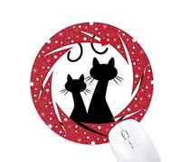 Bestchong Amantes de los Gatos Sihouette Animal Valentine Wheel Mouse Pad de Goma roja Redonda