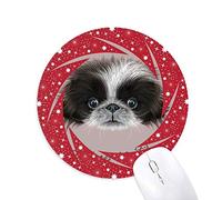 Bestchong Blanco y Negro Lindo Pekingese Dog Pet Animal Wheel Mouse Pad de Goma roja Redonda