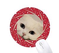 Bestchong Cat White Kitty Animal Relajarse Wheel Mouse Pad de Goma roja Redonda