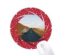 Bestchong El otoño de Coche Country Road Travel Cielo Hierba Wheel Mouse Pad de Goma roja Redonda