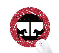 Bestchong La Silueta Negra de Carousel Amusement Park Wheel Mouse Pad de Goma roja Redonda