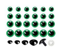 BESTCYC 1 caja (200 piezas) de 10/12/15/18 mm, juego de ojos y narices de seguridad de 4 tamaños con arandelas, ojos de animales verdes y narices triangulares negras para hacer amigurumis de ganchillo