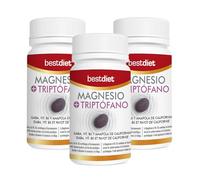 BestDiet - Magnesio + Triptófano - complemento alimenticio | mantiene un óptimo estado del sistema nervioso central | esencial para regular la presión arterial - Pack de 3 botes con 30 cápsulas