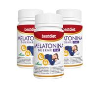 Bestdiet - Melatonina masticable, Vitamina B6 para Favorecer Sueño Profundo y el Funcionamiento del Sistema Nervioso, Pastillas para Dormir, Vegana, Sin Gluten, pack de 3 botes de 60 comprimidos