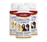 Bestdiet - Vitaminas Cabello, Piel y Uñas con Colágeno Marino Hidrolizado, Acido Fólico, Biotina Cabello, Levadura de Cerveza y Vitamina B6, A, C y E y Zinc, para Mujer y Hombre, Pack 3 x 60 cápsulas