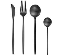 Bestdin Juego de cubertería para 6 personas, 24 piezas, acero inoxidable, color negro mate, juego de cubertería con cuchillo, tenedor, cuchara, acero inoxidable, apto para lavavajillas.