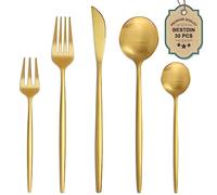 Bestdin Juego de cubiertos dorados mate, 30 piezas, juego de cubertería para 6 personas, con cuchillo, tenedor, cuchara, acero inoxidable, apto para lavavajillas