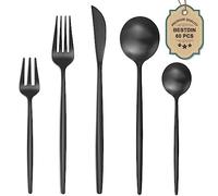 Bestdin Juego de cubiertos para 12 personas, 60 piezas, color negro mate, juego de cubertería con cuchillo, tenedor, cuchara, acero inoxidable, apto para lavavajillas.