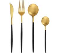 Bestdin Juego de cubiertos para 6 personas, 24 piezas Cubiertos negros dorados mates, compuesto por cuchillos, tenedores y cucharas, de acero inoxidable, apto para lavavajillas