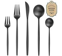 Bestdin Juego de cubiertos para 6 personas, 30 piezas, color negro mate, juego de cubertería con cuchillo, tenedor, cuchara, acero inoxidable, apto para lavavajillas.