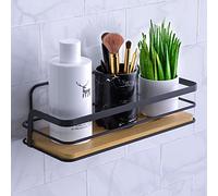 Bestdon Estantería para ducha sin agujeros, color negro, autoadhesiva, cesta de ducha, organizador de ducha, estantería en la pared para baño, salón, de bambú y metal