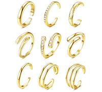 Besteel Anillos de dedo del pie para mujer, chapados en oro de 14 quilates, simple abrazo, circonita cúbica, anillos de triple banda abierta, chapados en plata, anillos ajustables para el dedo del pie