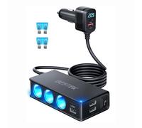 BESTEK Cargador Coche Carga Rapida,Cargador Mechero Coche Movil USB C PD 30W USB Qc3.0,Adaptador Mechero Coche Accesorios 12V/24V con 3 Tomas De Mechero 6 Puertos Pantalla Led para iPhone Dash CAM