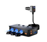 BESTEK Cargador de Coche 180 W, Cargador Coche USB-C PD USB QC3.0, Adaptador Mechero Coche 12V/24V con 3 Tomas de Mechero 6 Puertos USB con Pantalla LED para iPhone Dash CAM