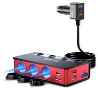 BESTEK Cargador de Coche 9 en 1 para Encendedor de Cigarrillos Adaptador de Corriente 180W 12V/24V DC Divisor de Encendedor de Cigarrillos con 2 Puertos USB-C PD y 4 Puertos QC3.0 USB-A Pantalla LED