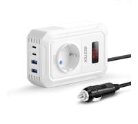 BESTEK Inversor 12V a 220V Onda Pura 200W, Convertidor con 2 Tomas AC, 2 USB-C (65W + 30W) y 2 USB-QC (18W). Ideal para Barcos, caravanas y Coches. Protección integrada y diseño Compacto en Blanco