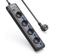 BESTEK Regleta Enchufes Protección Sobretensiones 2000J, 3600W Regleta Base Multiple con Interruptor, Regleta Montaje en Pared con 2 USB Cable de 1,8M