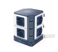 BESTEK Regleta vertical con 8 tomas y 6 puertos USB, con protección contra sobretensiones e interruptor, torre de extensión (1500 J Protección contra sobretensiones, 3600 W/16 A)