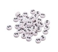 Bestewelry - 100 cuentas acrílicas del alfabeto, letra S, cuentas sueltas de 7 mm, cuentas espaciadoras redondas planas blancas para hacer pulseras con nombre, joyería