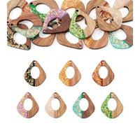 Bestewelry 14 colgantes de madera de nogal de resina en forma de lágrima, colgantes de resina de gota de agua, dijes grandes de madera de nogal para hacer aretes de gota bohemios, collares, joyas