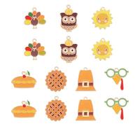 Bestewelry 14 dijes colgantes con temática del día de Acción de Gracias, sol, flor, pavo, búho, sombrero, aleación esmaltada, colgantes esmaltados de dibujos animados para hacer joyas, manualidades
