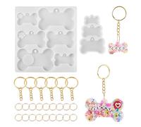 Bestewelry 2 moldes de resina de silicona para huesos de perro, molde epoxi de resina UV con llaveros y anillos de salto para temática de mascotas, manualidades epoxi, fabricación de joyas