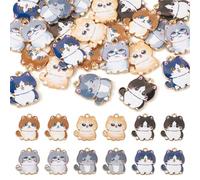 Bestewelry 24 dijes esmaltados de gato, bonitos dijes de gato con parte trasera plana, dibujos animados, gatitos, animales, para bricolaje, collares, pulseras, llaveros, joyería, 6 colores, Fat Cat,