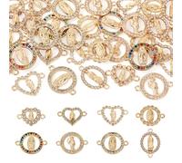 Bestewelry 32 piezas de aleación de circonita Virgen María, 8 estilos de oro claro, medalla milagrosa, dijes planos redondos de corazón, flor, Virgen María, eslabones para hacer collares y joyas,