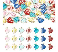 Bestewelry 35 dijes de acero inoxidable con diseño de animales marinos esmaltados con peces dorados, colgantes dorados para verano, playa, collar, pulsera, aretes, joyería