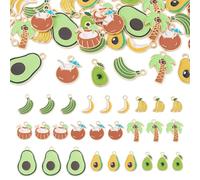 Bestewelry 36 colgantes esmaltados de aleación con temática de frutas, diseño de árbol de coco, plátano, colgantes dorados de aguacate, colgantes planos para collares, pulseras, aretes, joyas