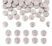 Bestewelry 40 cuentas de letras de vocal de acero inoxidable 304 de 7 mm, redondas, planas, cuentas de letras A/E/I/O/U, cuentas espaciadoras sueltas para nombrar pulseras, collares, aretes, anillos,