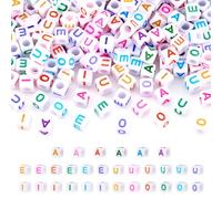 Bestewelry 500 piezas cuentas cúbicas acrílicas blancas del alfabeto 6 mm cuadrados letras vocales A E I O U para pulseras, collares, fabricación de joyas DIY