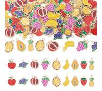 Bestewelry 90 colgantes esmaltados de aleación con temas de frutas, manzana, plátano, fresa, esmaltados, colgantes planos para collares, pulseras, aretes, joyería, bricolaje